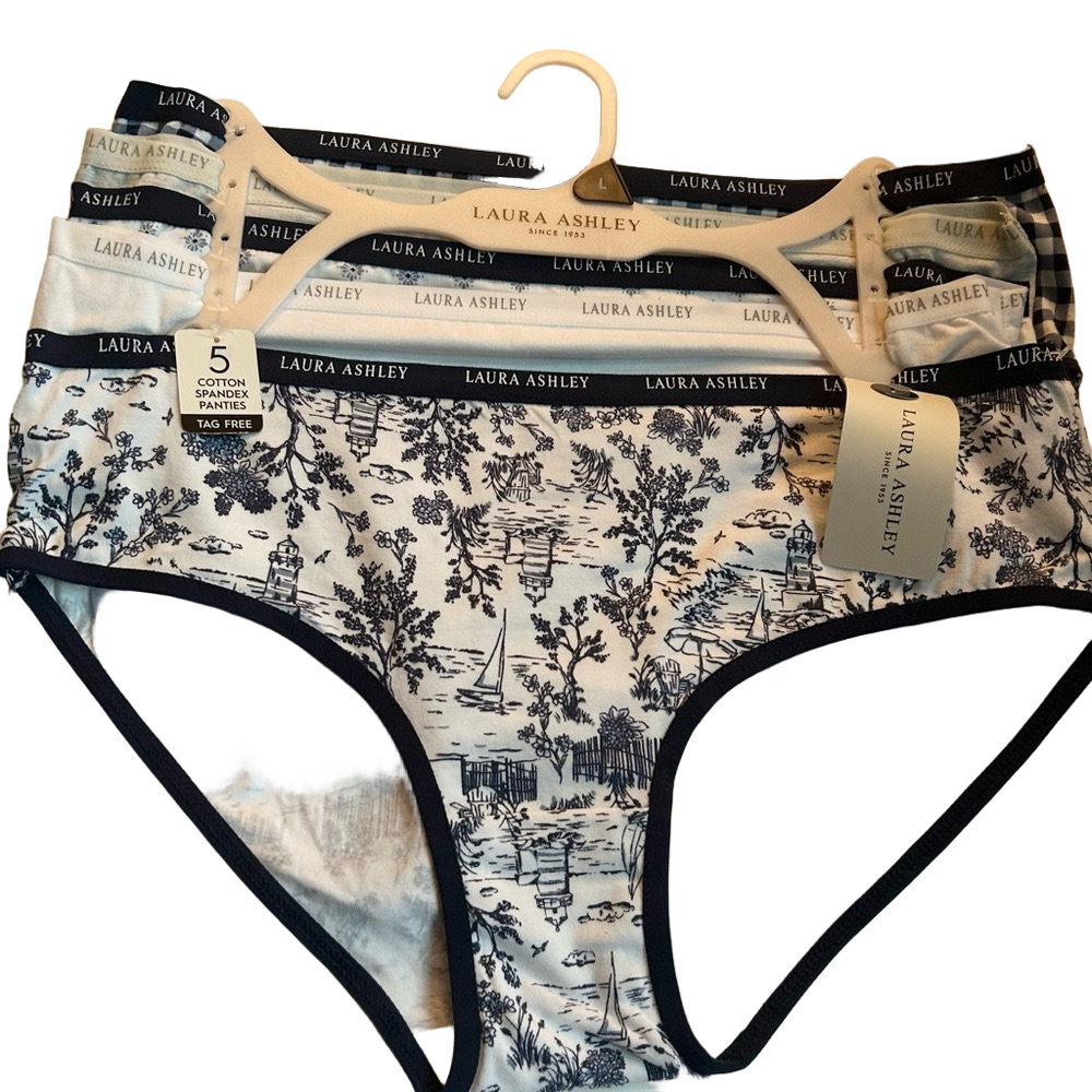 Laura Ashley Woman’s 5 Pack Cotton Panties Navy White Medium or Large NWT